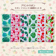画像をギャラリービューアに読み込む, プリントリボン モダン フラミンゴ 25mm×1m 6種類セット サファリ トロピカル リーフ