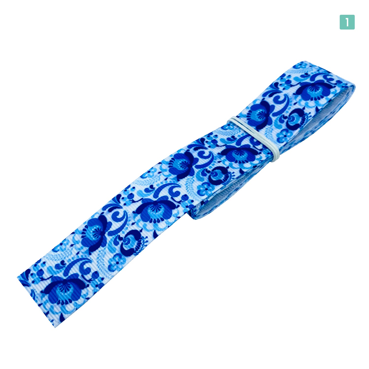 プリントリボンフラワー ブルー 25mm×1m 8種類セットA 北欧 花柄