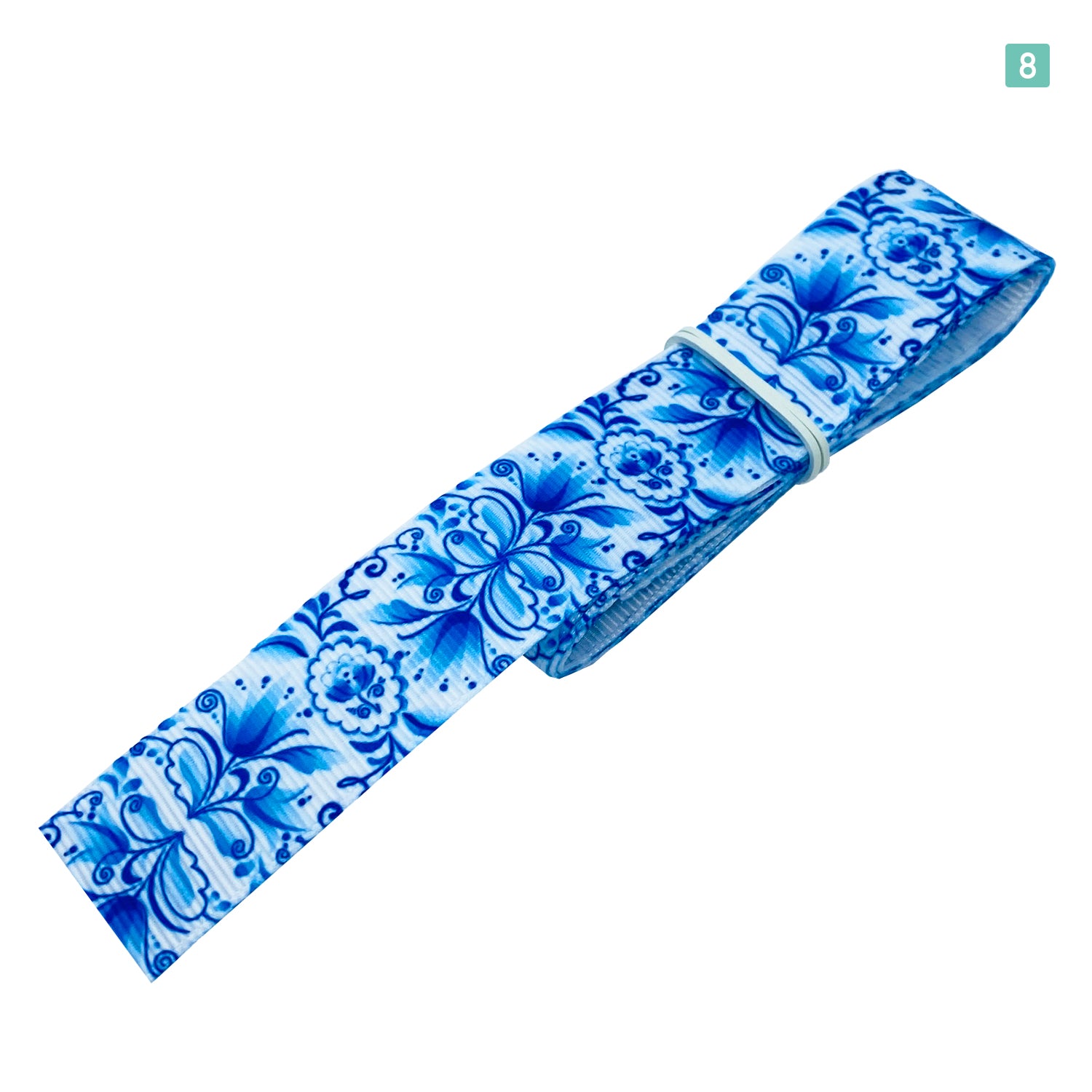 プリントリボンフラワー ブルー 25mm×1m 8種類セットA 北欧 花柄 フラワー ハンドメイド 手芸用 パーツ 布雑貨 ラッピング 包装 –  わんだーしょっぷ